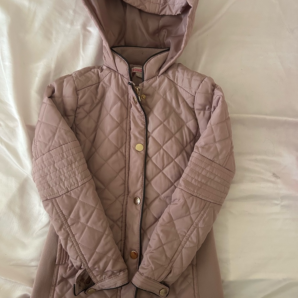 Ci Sono Quilted Hooded Puffer Jacket in Dusty Rose